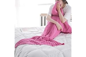 GYROHOME Mermaid Tail Blanket,Knitted Mermaid Blanket Quilt for Sofa Living Room,Handmade Crochet Mermaid Fishtail Blanket Sleeping Bag for Adult Women Girls,32x71Inches(80x180cm),Rose Pink