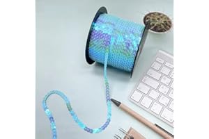FASTELECTRIC 100 Yards Flat Spangle Paillette Sequin Trim, 6mm Wide Flat Sequin Strip Spool String Sewing Paillette String for Halloween Mermaid Dress Embellish Headband Costume (Sky Blue)