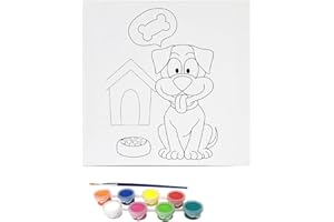 Misco Toys Canvas Paint Party Kits, 11 Piece Art kit Pre-Drawn Outline Canvas for Paint and Sip 8 Colors and Brush Included, Great Gift for Kids 4+ and Adults Too! (Dog)