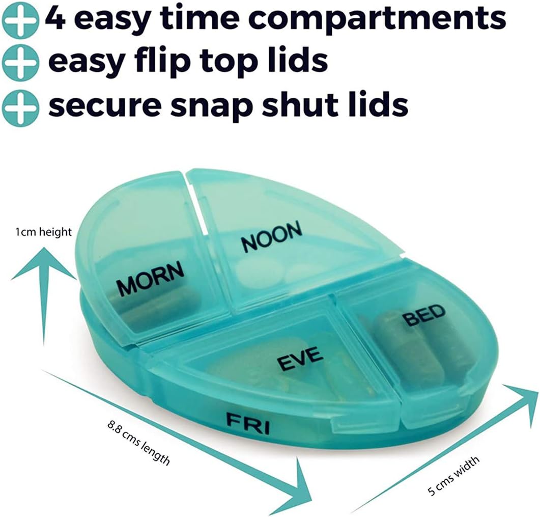 Weekly Pill Box Organiser/Reminder for Medicines Supplements BPA Free Handy Small Case for Each Day of The Week 4 compartments per Day - Image 4