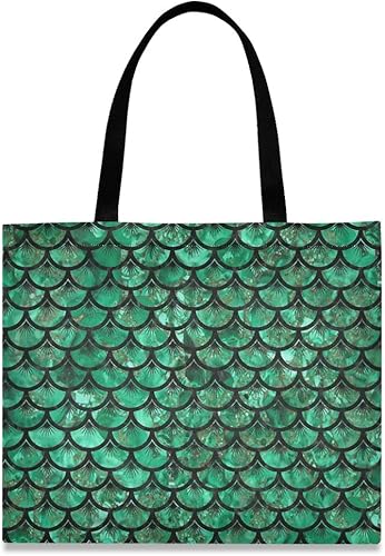 Amazon トートバッグ キャンバス ショルダーバッグ キャリーバッグ 帆布 おしゃれ 持ち手付き 手提げ袋 大容量 多機能 超軽量 折り畳み トラベルバッグ 人気 男女兼用 緑 魚の鱗 旅行 出張 トートバッグ