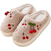 SongKedora Women Cherry Cute Slippers Indoor Home Cozy Slipper Winter Warm Fuzzy Slippers with Non-Slip Sole On Plush Bedroom Shoes