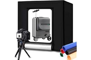 DUCLUS Portable Photo Studio Box 24" x 24", Adjustable Light Box with 120pcs SMD LED Beads, Photo Shooting Tent with White Light and 6 Color Background