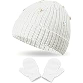 2 Pack Baby Winter Warm Beanie & Mittens Set, Soft Knit Hat with Lined Interior, Cute & Cozy Kids Cap and Mittens
