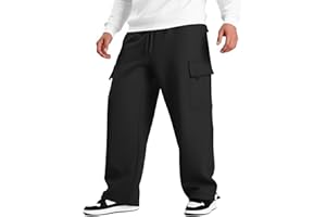 LETAOTAO Mens Heavyweight Fleece Cargo Sweatpants - Loose Fit Thick Cotton-Blend Fleece Cargo Pants with Adjustable Ankle Drawstring