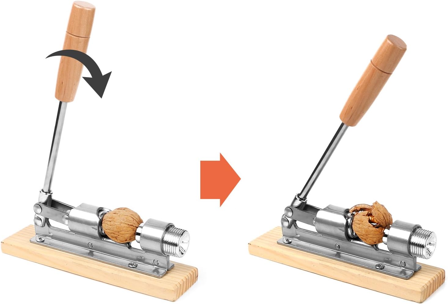Anwenk Nutcracker Heavy Duty Nut cracker Pecan Cracker Walnut Cracker Plier Opener Tool Desktop Wood Base & Handle (Updated): Kitchen & Dining
