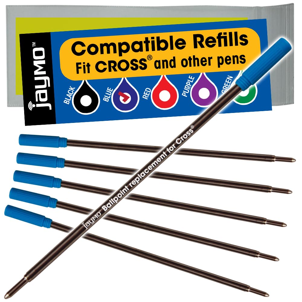 Jaymo Replacement for Cross 8511 - Measures 4.563 in / 116 mm Long - Ballpoint Pen Refill - 6 Blue — image 1