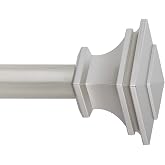 72-144" Nickel Curtain Rod, Quick Easy Installation, No Tools Option, 1" Diameter, Durable Steel Construction, Supports Heavy Fabrics, Decorative Square Finial, 4 Brackets, 72"-144" Adjustable