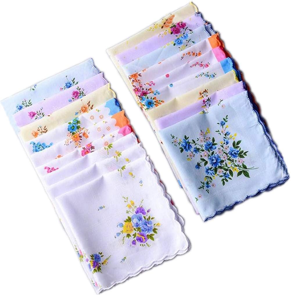 Warmword Women Flower Embroidered Cotton Handkerchiefs Wendding Party Fabric Hanky,10 Pack - Assorted,12 Inch