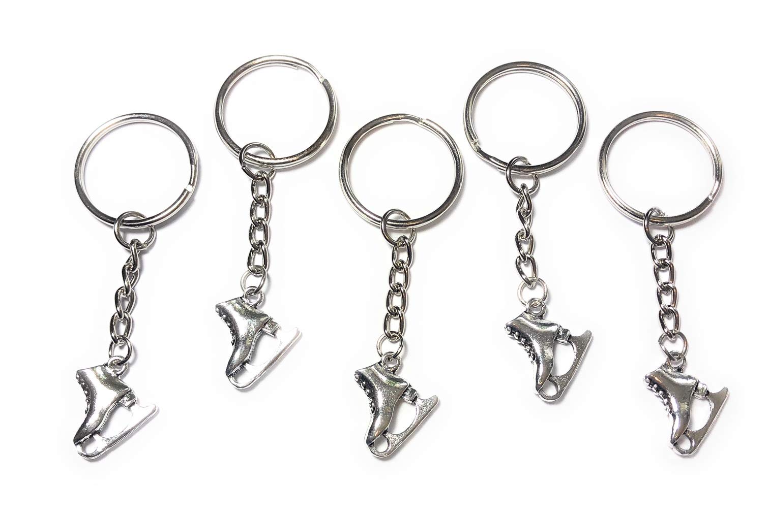 FizzyButton Gifts Set of 5 Ice skate Keyrings Key Rings with Small Silver Tone Charms and Silver Tone Keychains