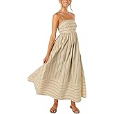 loveimgs Women's Summer Casual Striped Smocked Maxi Dress Spaghetti Strap Cut Out Flowy Swing Long Dresses