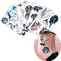 6 Sheets Galaxy Tattoo Stickers Colored Drawing Animal Pattern Temporary Decal