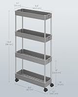 Songmics 4-Tier Storage Trolley with Wheels Dove Grey KSC008G01 14.4x42x86 cm view 4