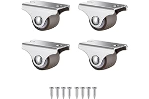 Luxinika Mini Fixed Caster Wheels 1 Inch Low Profile Small Casters Set of 4, Steel Top Plate Silent TPE Rubber Rigid Caster Wheels for Furniture Rolling Cabinet Sliding Door Trundle Bed Drawers