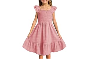 Girls Summer Smocked Dress Spring Casual Flowy Boho Dresses Teen Girl Beach Vacation Ruffle Pleated Outfits