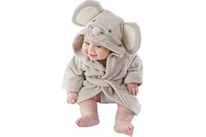 Baby Bath Robe Mouse Style Hooded Cotton Baby Bathrobe with Ears Absorbent Warm Skin-Friendly Robe with Waist Tie for Home, S