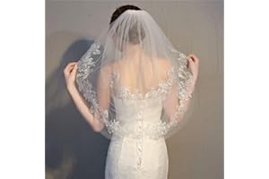 Ursumy Wedding Lace Veil Short Sparkle Waist Veils 2 Tier Soft Tulle Bridal Veils with Comb