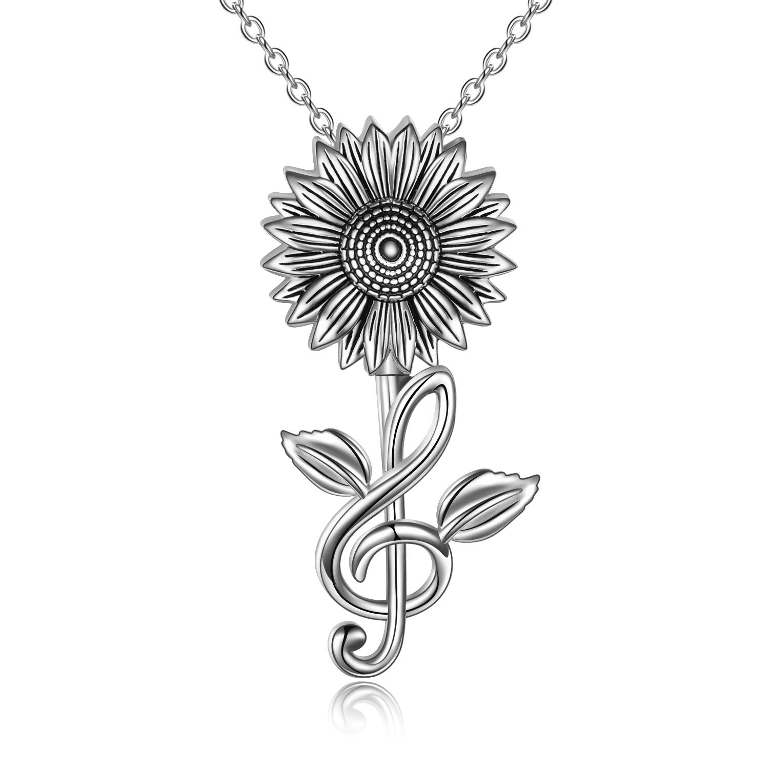 925 Sterling Silver Sunflower Necklace Music Note Flower Jewellery for Women Girls (Silver)
