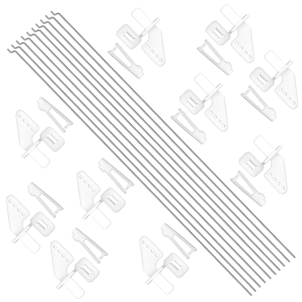 WMYCONGCONG 10 PCS 1.2x260mm Steel Pushrod Parts + 10 PCS Nylon Micro Control Horns 20x11mm 4 Holes for RC Airplane Plane DIY Parts