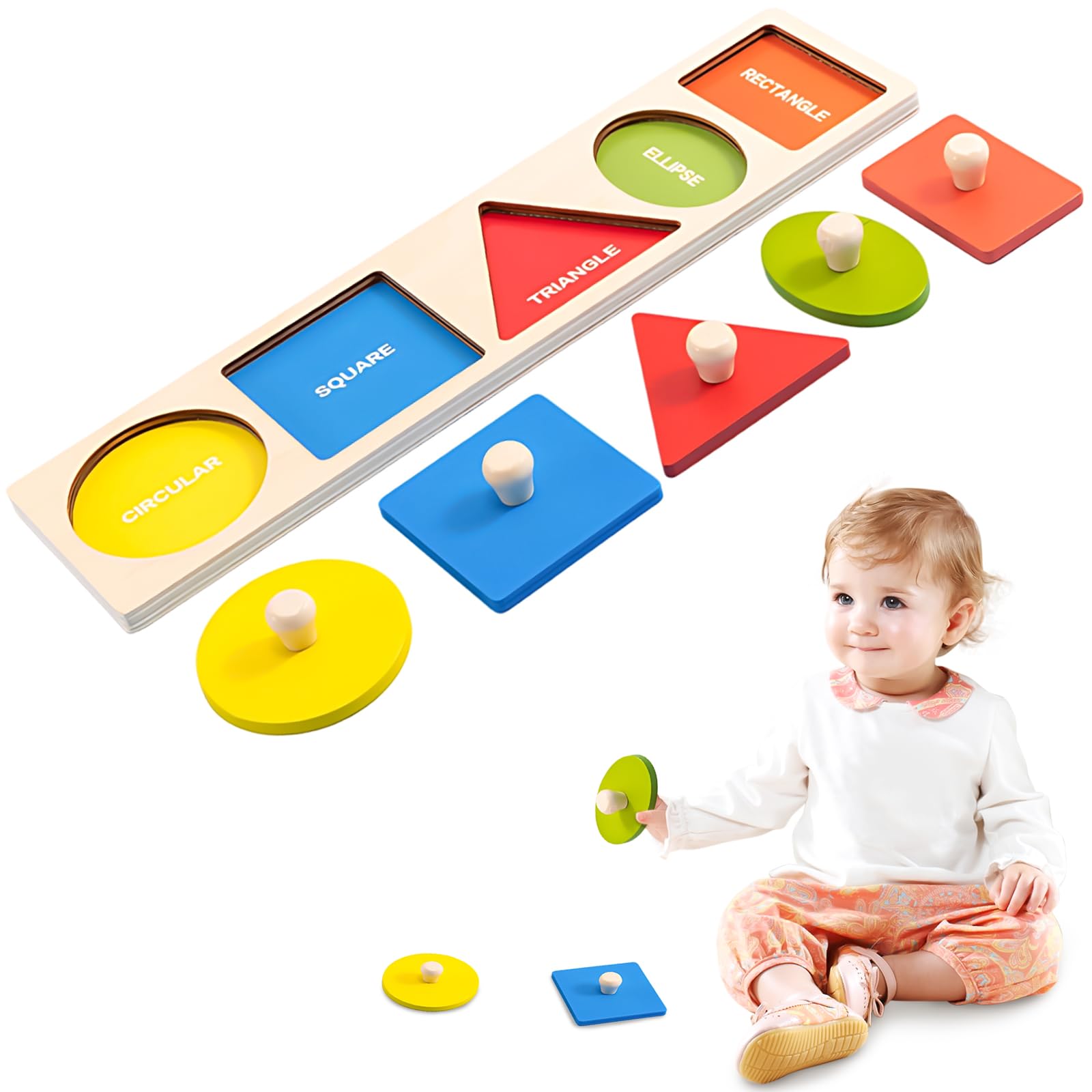 Wooden Geometric Shape Peg Puzzle for Toddlers, Preschool Educational Jigsaw, Ages 1-3 Years (Modern)