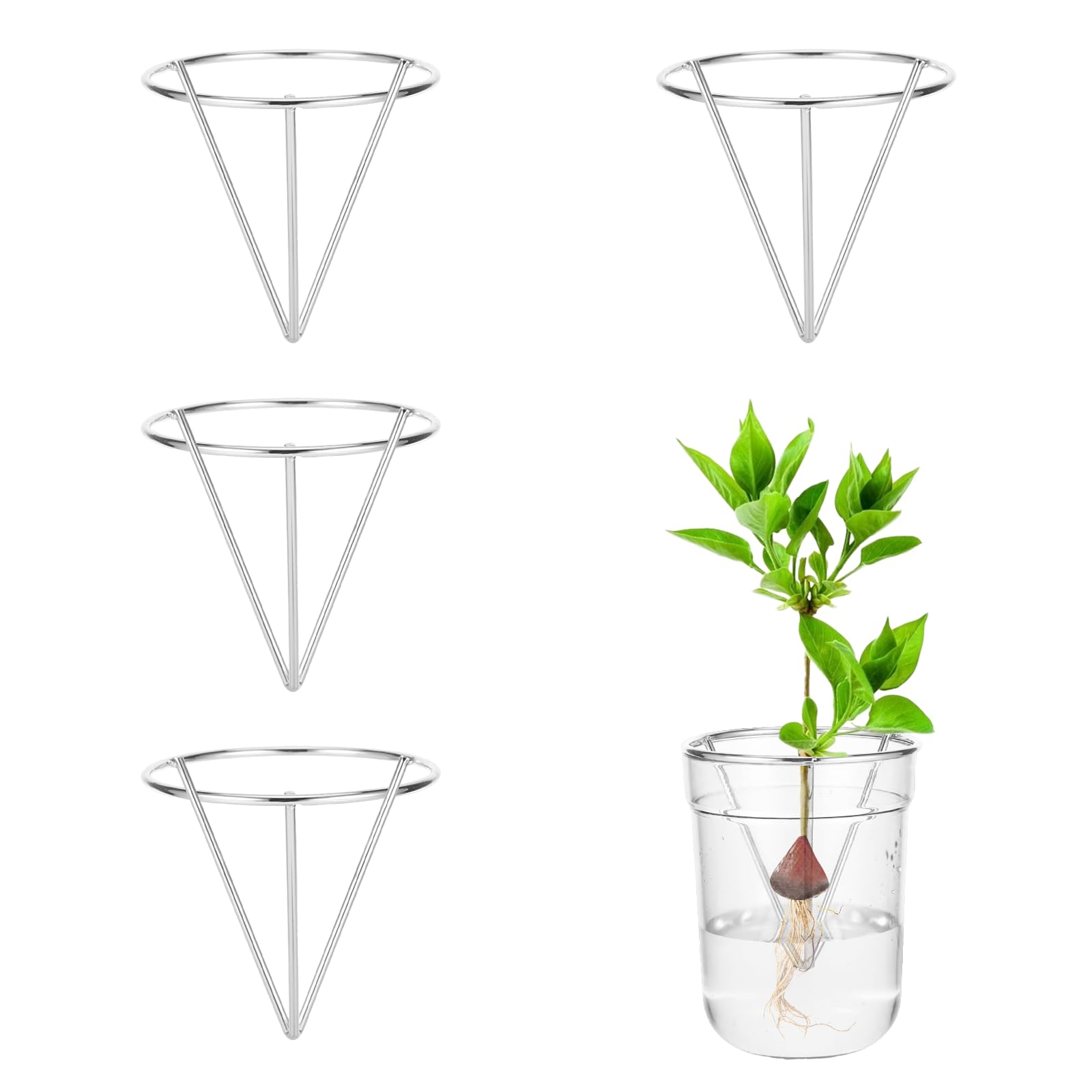 Photo 1 of 4 Pcs Avocado Seed Starter Rack for Mason Jar of Wide-Mouth,Triangle Avocado Seed Sprout Starter Growing Kit for Avocado Vase, Avocado Seed Holder Bracket,Avocado Seed Holder Triangular Metal Bracket