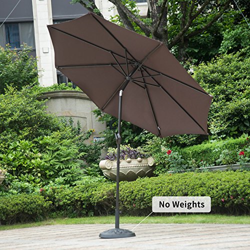 Dienspeak Deluxe 9' Market Outdoor Aluminum Table Patio Beach Umbrella Sunshade 1000 Hours Fade-resistant with Push Button Tilt and Crank, 250g/sqm Spun Polyester,8 Steel Ribs (Coffee)