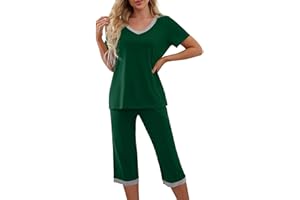 BREAISE Summer Two Piece Outfits for Women V Neck Short Sleeve Tops with Cropped Pants Loose Casual Pajamas Lounge Set 2024