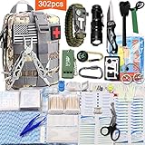 Monoki First Aid Survival Kit, 302Pcs Tactical Molle EMT IFAK Pouch Outdoor Gear EDC Emergency Survival Kits First Aid Kit Trauma Bag for Hiking Camping Hunting Car Travel or Adventures