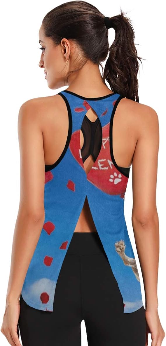 Workout Tank Tops for Women Valentine�s Day Pug Dog Rose