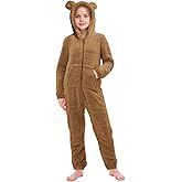rrhss Girls Sherpa Fleece Onesie Pajamas Kids Zip-Front Animal One-Piece Hooded Sleepwear 5-14 Years