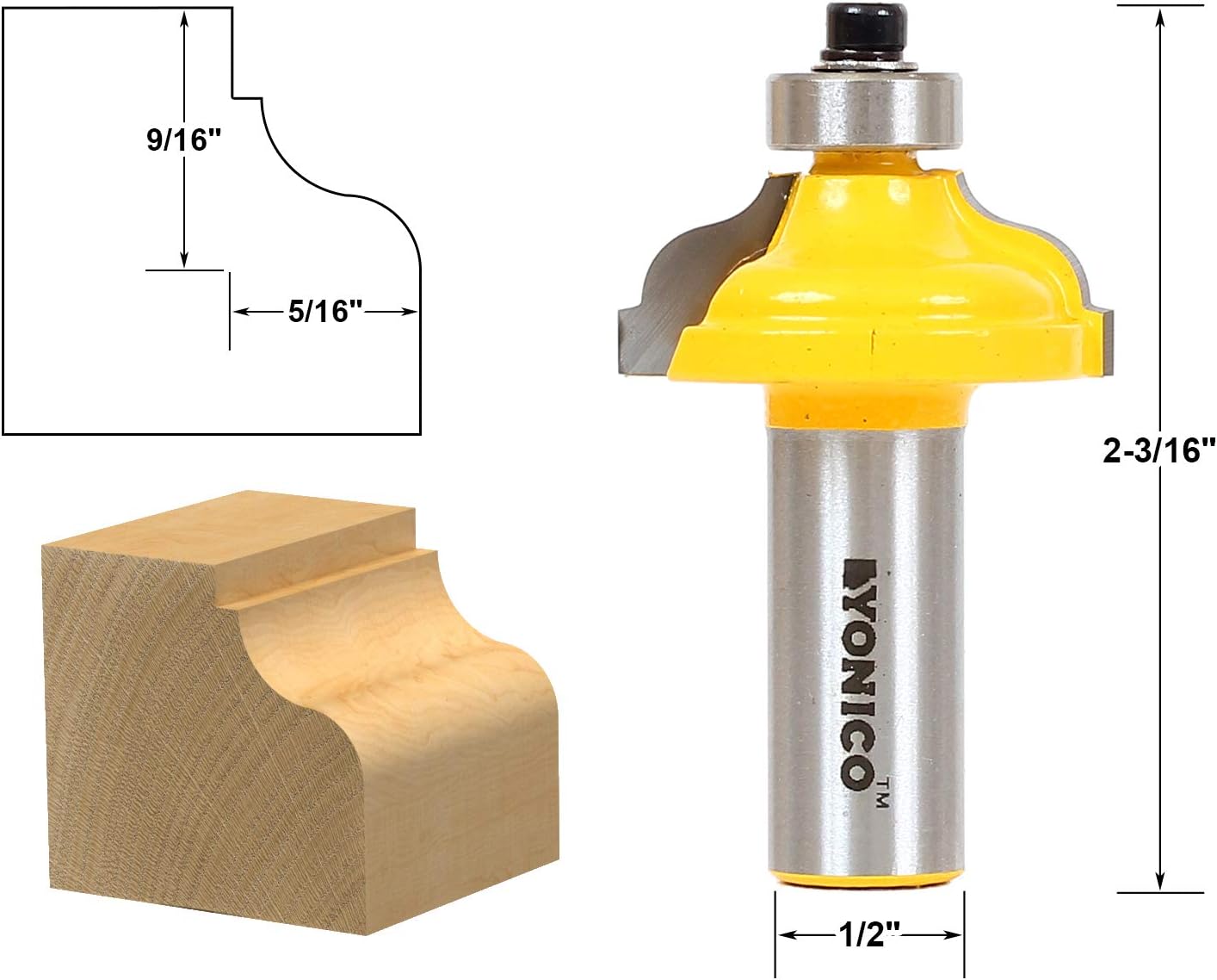 Yonico 13179 - Ogee Fillet Edge Forming Router Bit, Cutting Depth: 5/16" - 1/2" Shank, 1/2 Inch - Image 3