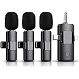 3 in 1 Wireless Lavalier Microphone for iPhone, iPad, Android, Camera,12-Hour Battery, mini Noise Reduction Recording Mic 2.4G Ultra-Low Delay, Microphone for Vlog/ TikTok/YouTube Live Stream( 3 Mic)