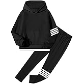 NECIOUS Girls Clothes Size 7 8 Girls Fall Outfits Winter 2 Piece Fashion Contrast Stripes Black Hoodie Tops Leggings Pants Kids Clothing Sets