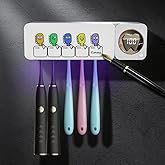 Bathroom Toothbrush Holder, Labelable with User Name, Multi-Slot Toothbrush Cleaner, Rechargeable Toothbrush Holder, Wall Mounted, for Bathroom, No Drilling Required, 5 Slots