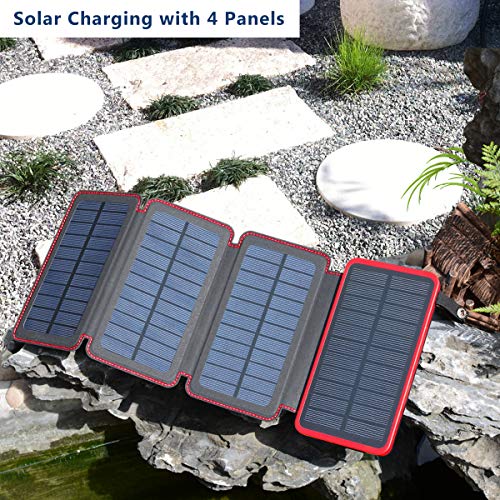Hiluckey Solar Charger 25000mAh Portable Charger External Battery Pack with 4 Solar Panels and 2 USB Outputs for Smartphones and Tablets