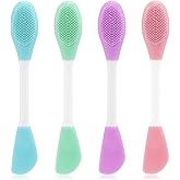 4 Pack Silicone Face Mask Applicator, 2 in 1 Double-Sided Facial Scrubber Brush Tool, Double-Head Manual Cleansing Brush for Deep Gentle Exfoliating