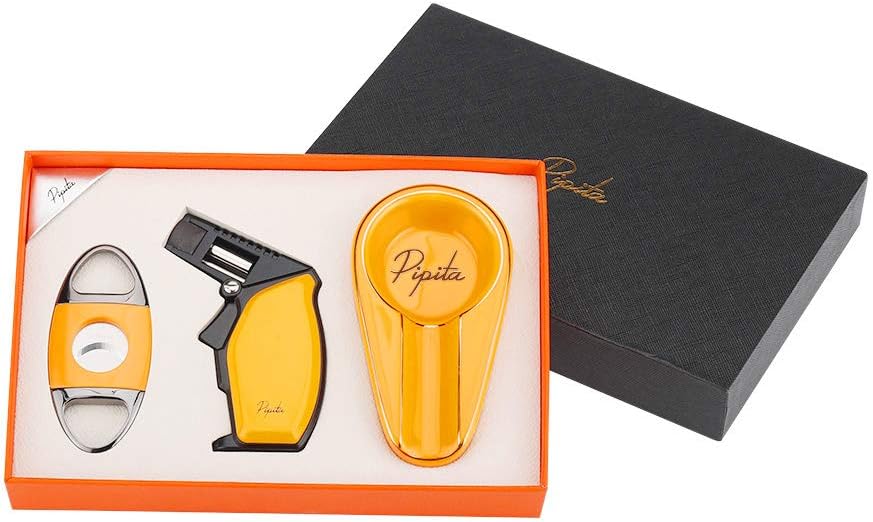 PIPITA Cigar Lighter Gift Set, Single Jet Blue Flame Torch Lighter & Cigar Cutter and Cigar Ashtray Set - Image 4