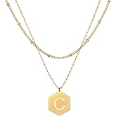 Lushboom Gold Layered Pendant Necklace Women, 14K Gold Plated Link Chain Initial Personalized Necklaces for Women