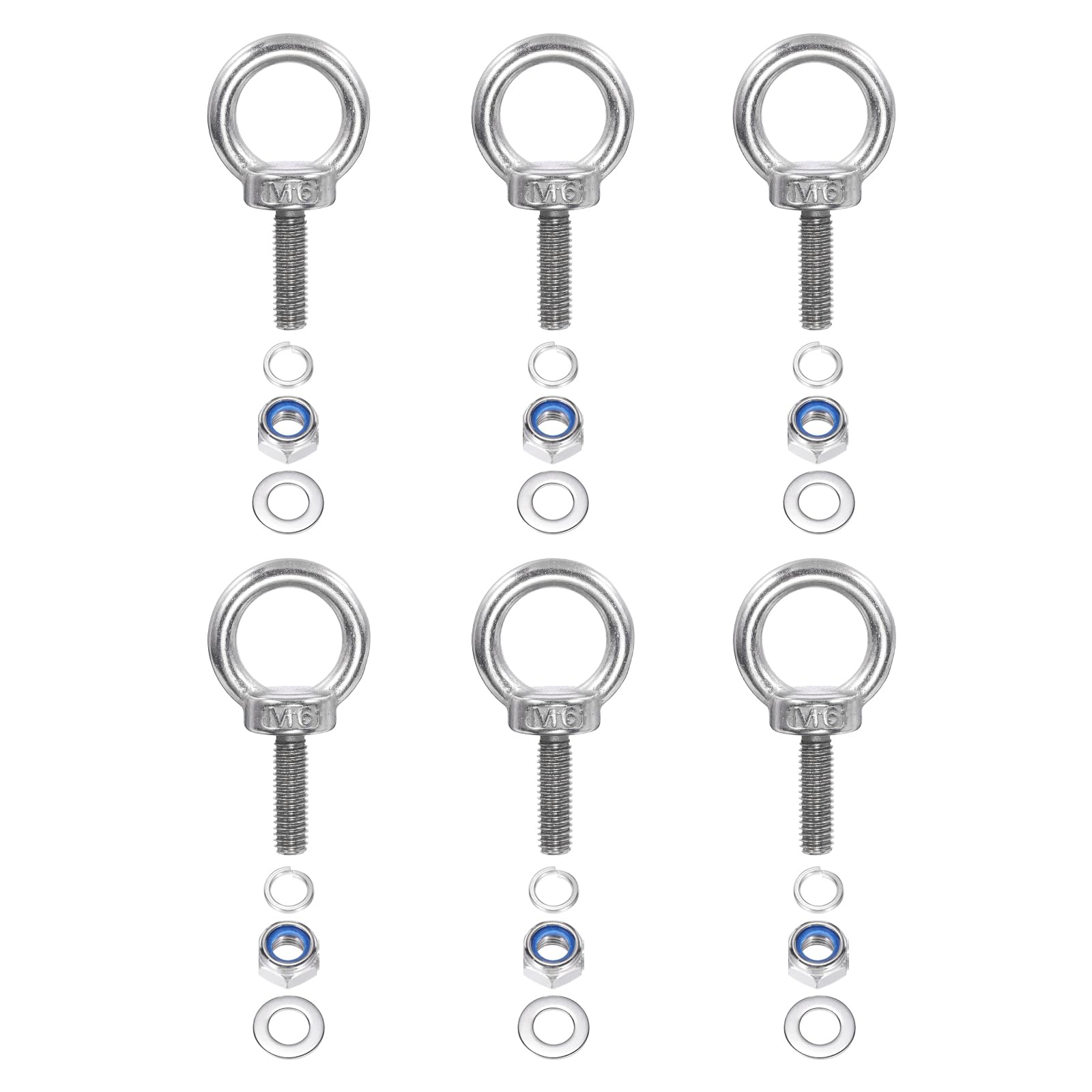 PATIKIL M6 x 20mm Lifting Shoulder Eye Bolt, 6Pcs 304 Stainless Steel Lifting Ring Threaded Eyebolt with Nuts Washers for Hanging Hammocks Articles