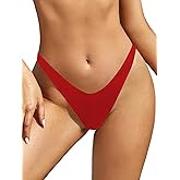SHEKINI Women's Thong Bikini Bottom High Cut V Cheeky Brazilian Swimsuit Bottom
