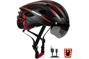 Shinmax Bike Helmet with USB Rechargeable Light & Detachable Magnetic Goggles UV Protective, Bicycle Helmet Men Women Mountain Road Adjustable Adult Cycling Helmet (WT-049)