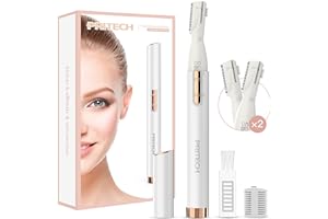 PRITECH Electric Eyebrow Trimmer - Facial Hair Remover for Eyebrows, Face, Chin, Neck & Upper Lip - Painless Precision Shaver with Comb & Replaceable Blades - Battery Powered & Portable for Peach Fuzz & Body