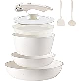 BECIGAR 8PCS Ceramic Cookware,Nonstick Ceramic Pan, Removable Handle Pots and Pans Set, Stackable Pan Set, Nonstick Pots and Pans Set Non Stick pot for Home,RV