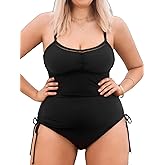 CUPSHE Plus Size Women's One Piece Bathing Suit Scoop Neck Swimsuit Cutouts Side Drawstring Adjustable Straps