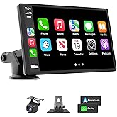 Carplay Screen for Car, 7'' Wireless CarPlay & Android Auto- Upgrade Portable Touchscreen with Bluetooth, Mirror Link, Voice Control, Hands-Free Calling Car Play Screen Stereo for All Vehicles