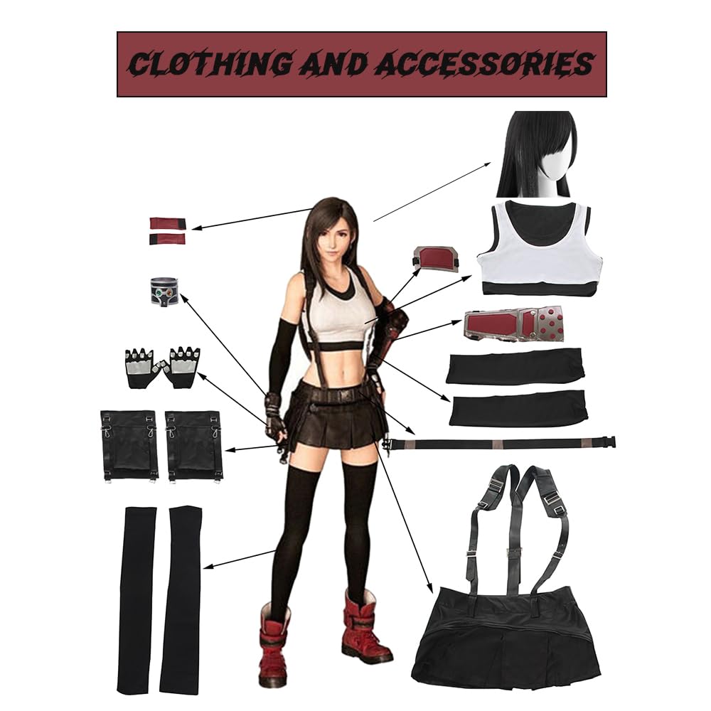 LTAKK Tifa Lockhart Cosplay Costume with Wig Women FF7 VII Tifa Cosplay Costume