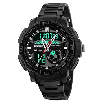 Skmei Unique Designed Big & Bold Analogue Digital Mens Wrist watch - 1121 Black