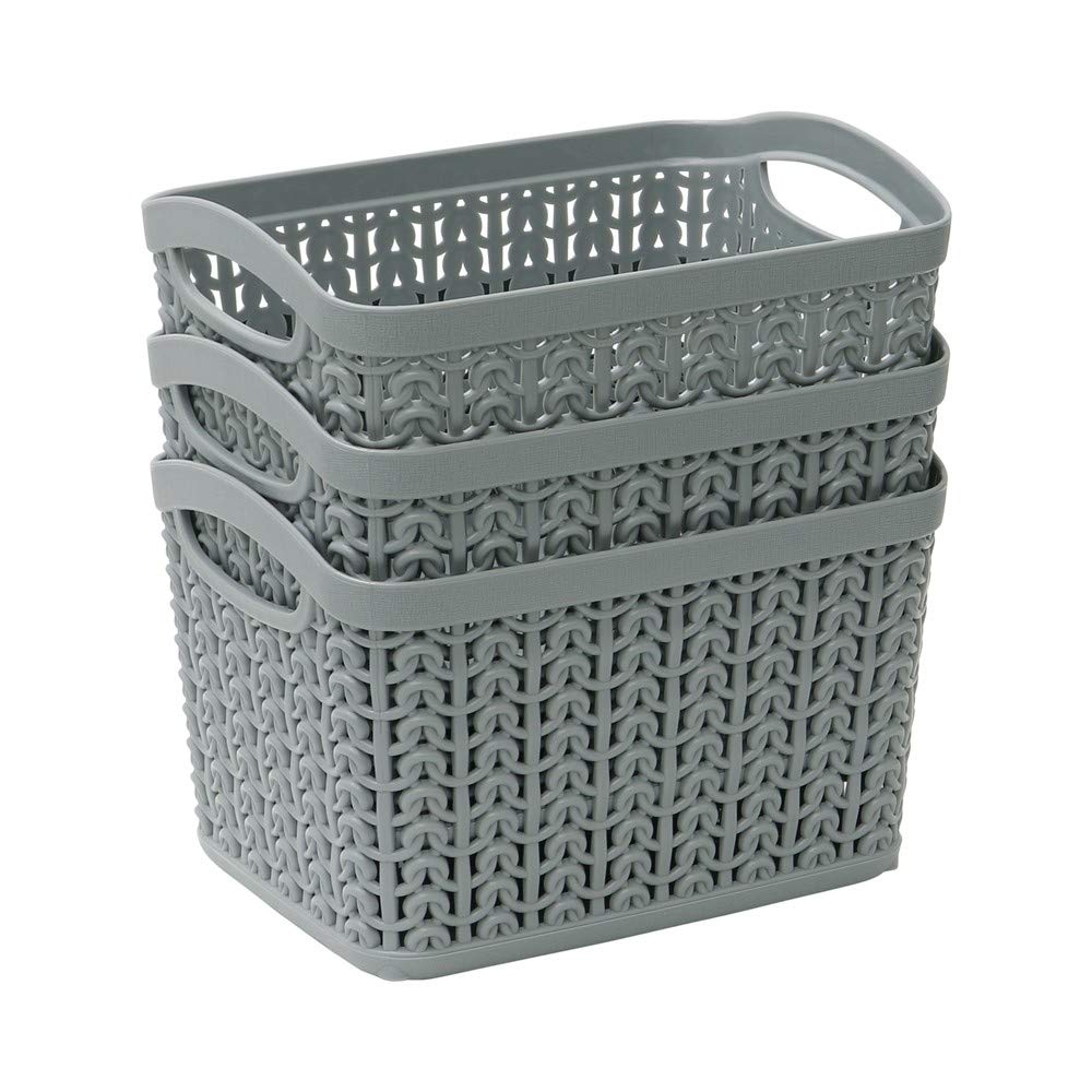 JVL 13-358GY Knit Design Loop Plastic Set of 3 Storage Box 1.5L, Grey 11 x 17 x 13, One size