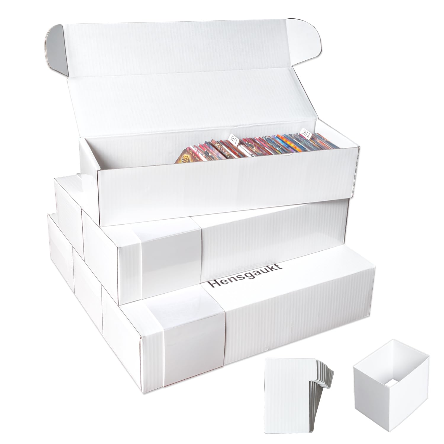 Photo 1 of Pokemon Trading Card Binder Storage Box for Sports Baseball Football Cards with Dividers Toploader Holder, MTG Deck Box, Durable 600+ Card Capacity Cardboard Organizer (6 Packs)