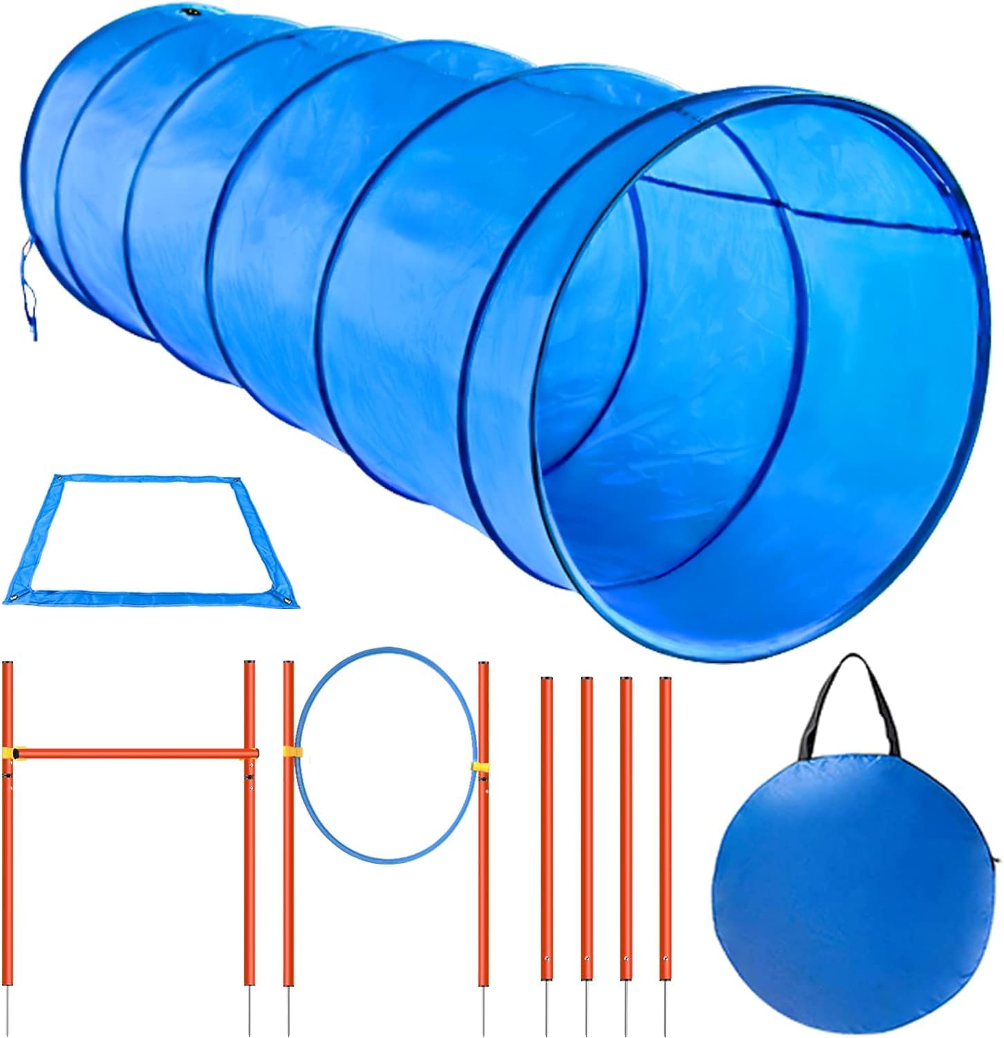 X XBEN Dog Agility Equipment Kit - Dog Agility Set with Dog Tunnel, Agility Weave Poles, Jumping-Ring, Hurdle Bar Adjustable Height